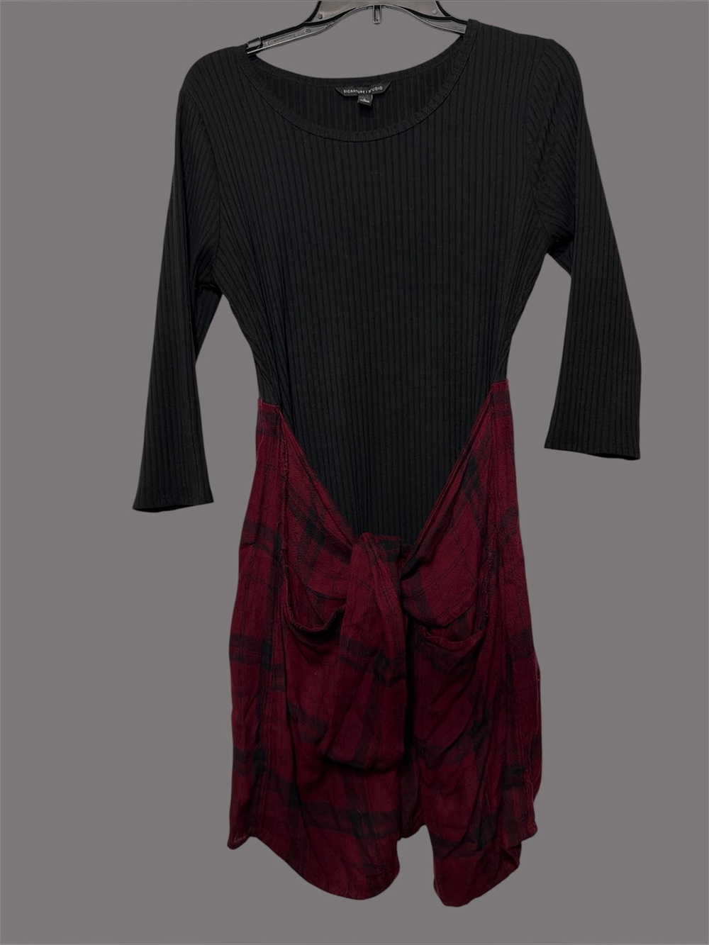 Signature Studio Ripped top with Tie on Flannel.